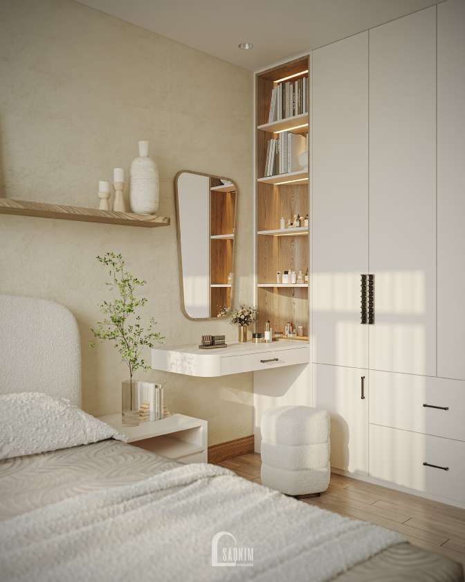 Thiết kế nội thất phòng ngủ Master đẹp tự nhiên tại căn hộ The Zurich mang phong cách Modern Organic
